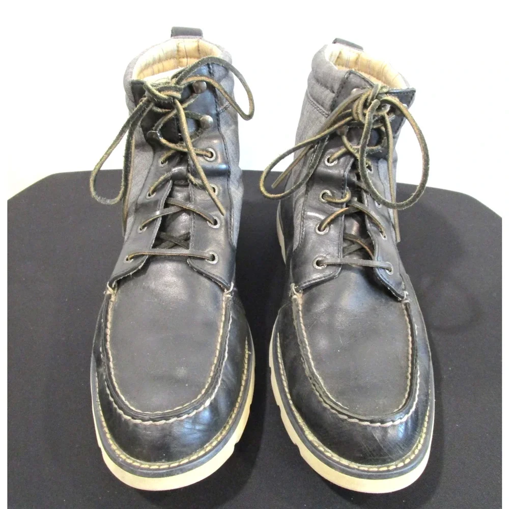Sperry Top Sider Shipyard Rigger Black, Gray Leather Lace Up Boots Men 12 M